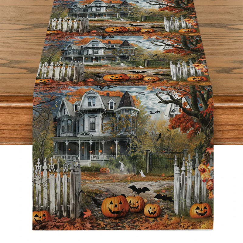 Axyaa Halloween Castle Cat Table Runner Kitchen Dining Decoration