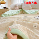 Axyaa Summer Quilt: Washed Waffle Wide Hem Soybean & Cloud Cotton Thin Quilt