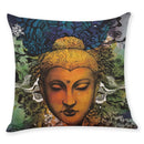 Axyaa Buddha Statue Print Linen Cushion Cover 45X45CM