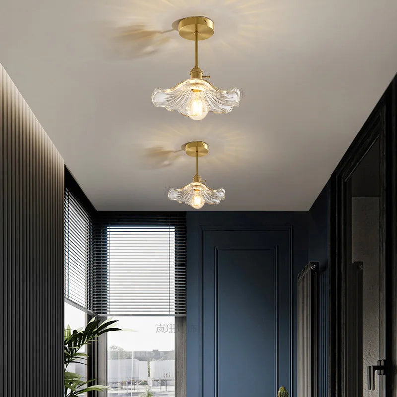 Axyaa Glass Ceiling Lamp for Bedroom, Porch, Entryway, Hallway - Japanese Style Interior Lighting