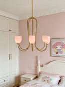 Axyaa pink & white glass pendant light with multiple lamp heads for French living room and bedroom.