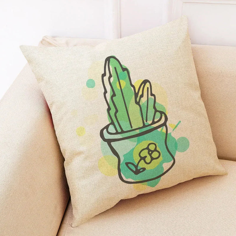 Axyaa Cactus Linen Pillowcase for Home Décor