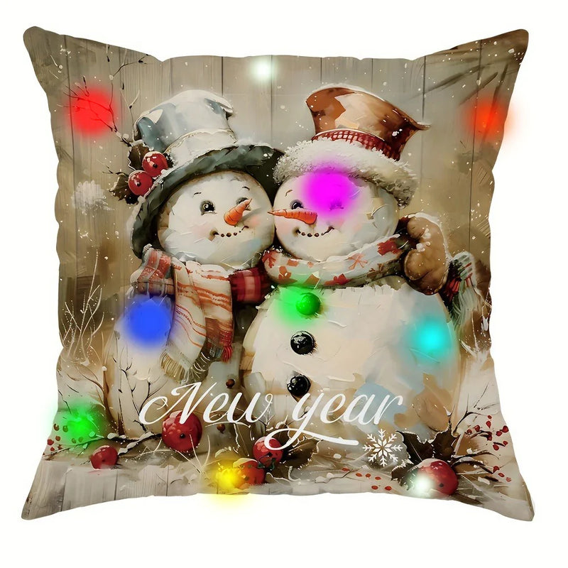 Axyaa LED Luminous Christmas Pillowcase with Retro Santa Claus Design
