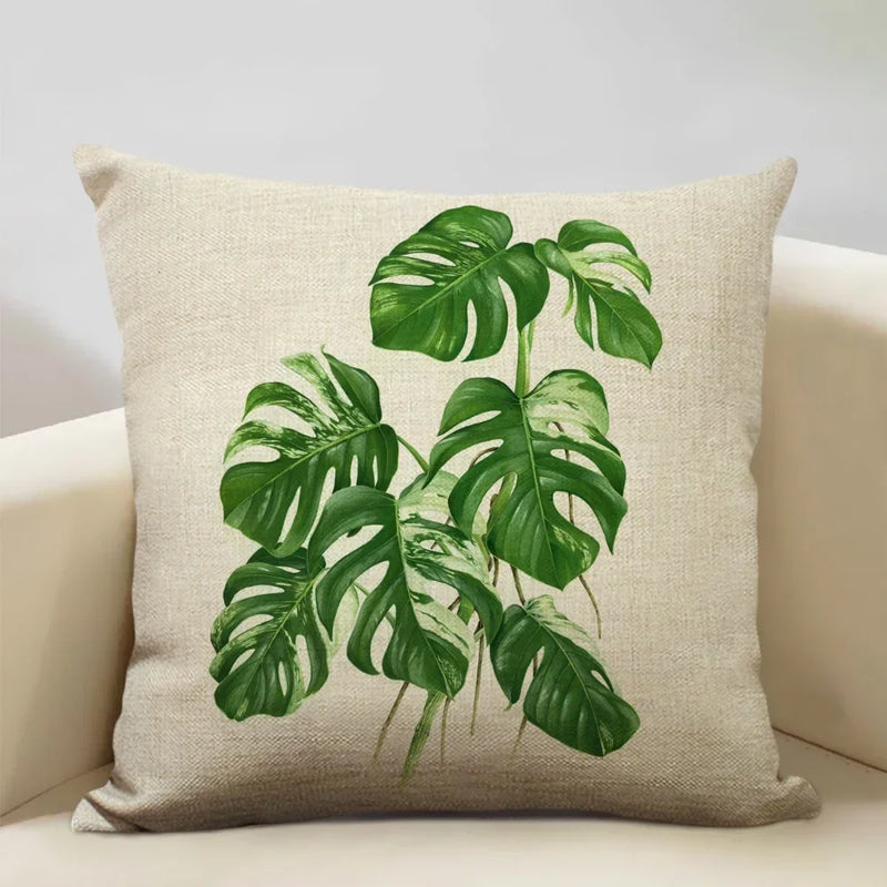 Axyaa Tropical Palm Leaf Cushion Cover 45x45cm Linen Pillowcase