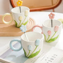 Axyaa Tulip Flower Ceramic Mug: 3D Design, Creative Relief, Ins Style, Coffee Cup