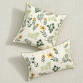 Axyaa Daisy Floral Cushion Cover Green Leaves Embroidery Soft Cozy 45x45cm/30x50cm