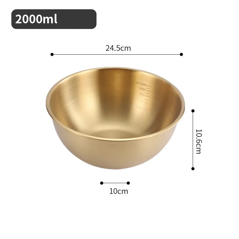 Axyaa Stainless Steel Salad Bowl with Scale - Korean Style Ramen Noodles Soup Container