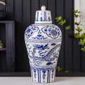 Axyaa Yuan Blue White Ceramic Wine Bottle Vase Decoration Ornament