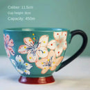 Hand-painted Ceramic Oatmeal Mug, Large Capacity Tea & Coffee Cup by Axyaa