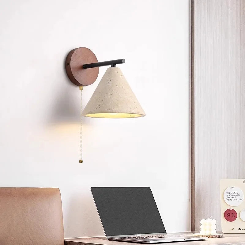 Axyaa Nordic LED Wall Sconce Wood Travertine Light Fixture