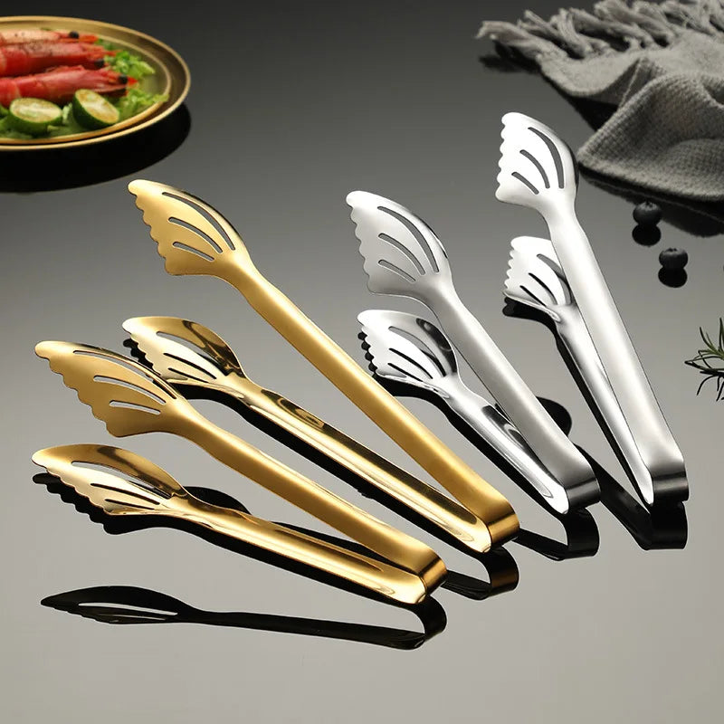 Axyaa Stainless Steel Food Tongs Kitchen Utensils Silver Golden Beef Clip.