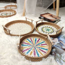 Axya Natural Shells Rattan Tray with Handle - Living Room Organizer