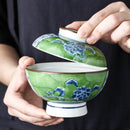 Axya Blue White Ceramic Kimchi Bowl with Cover - Classic Soup Stew Rice Ramen Dish