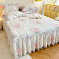 Axyaa Princess Lace Bed Skirt in Pure Cotton with Romantic Rose Floral Design