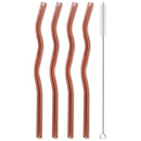 Axyaa Wavy Glass Straws Set with Brush, Colorful Drinkware for Kitchen, Party, Bar