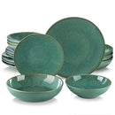 Axyaa Stoneware Tableware Set in Green Karst Embossing for 4/8/12