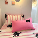 Axyaa Pink Stripe Embroidered Bedding Set - Queen Twin Full Size & Pillowcases