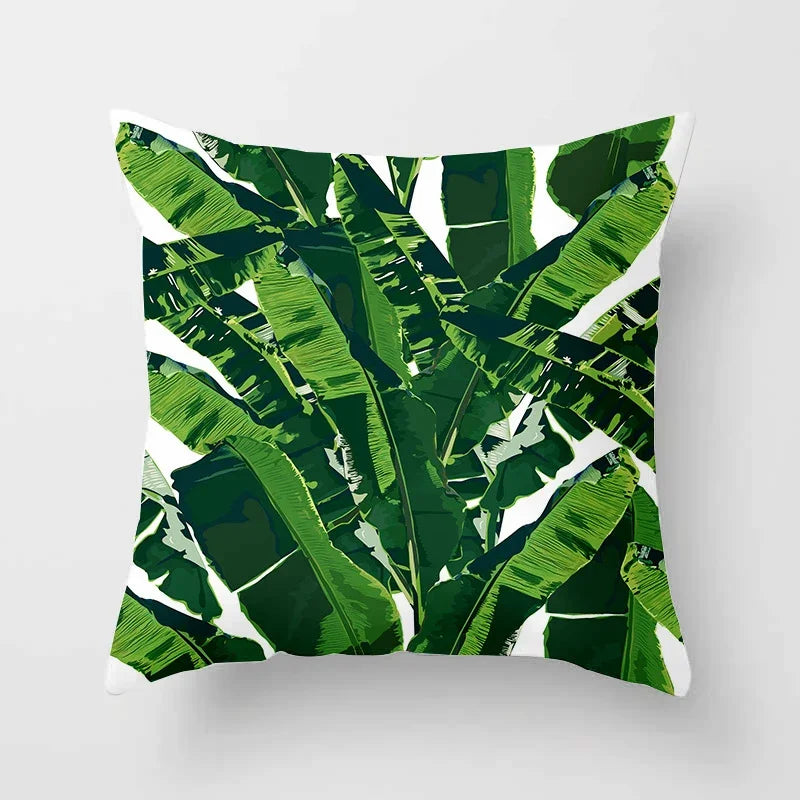 Axyaa Tropical Green Plants Pattern Cushion Cover for Sofas and Decor
