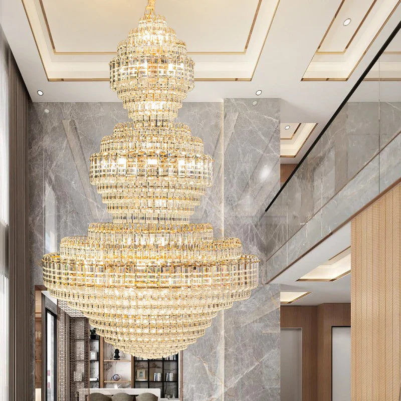 Axyaa European Crystal Duplex Staircase Chandelier for Villa Project Living Room