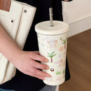 Axyaa Cute Puppy Thermos Straw Bottle: Stainless Steel Water Cup & Coffee Tumbler