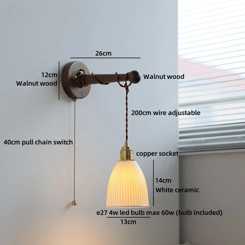 Axyaa Ceramic Wood Brass LED Wall Sconce for Home Decor