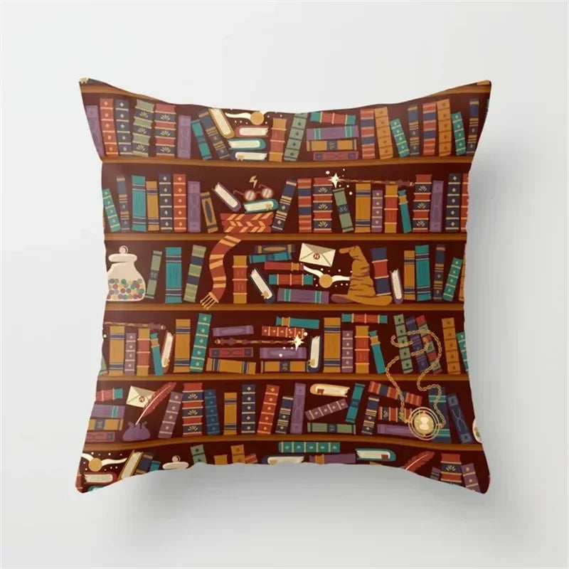 Axyaa Retro Library Pattern Pillowcase for Home and Office Decor