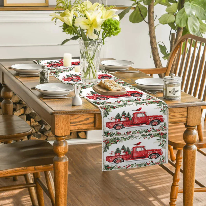 Axyaa Christmas Snow Table Runner for Farmhouse Dining Decor
