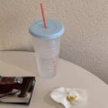 Axyaa Cute Plastic Water Cup with Lid and Straw, Large Capacity, Reusable