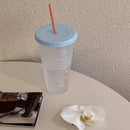 Axyaa Cute Plastic Water Cup with Lid and Straw, Large Capacity, Reusable