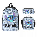 Axyaa Stitch Backpack Set with Lunch Box & Pen Bags for Kids