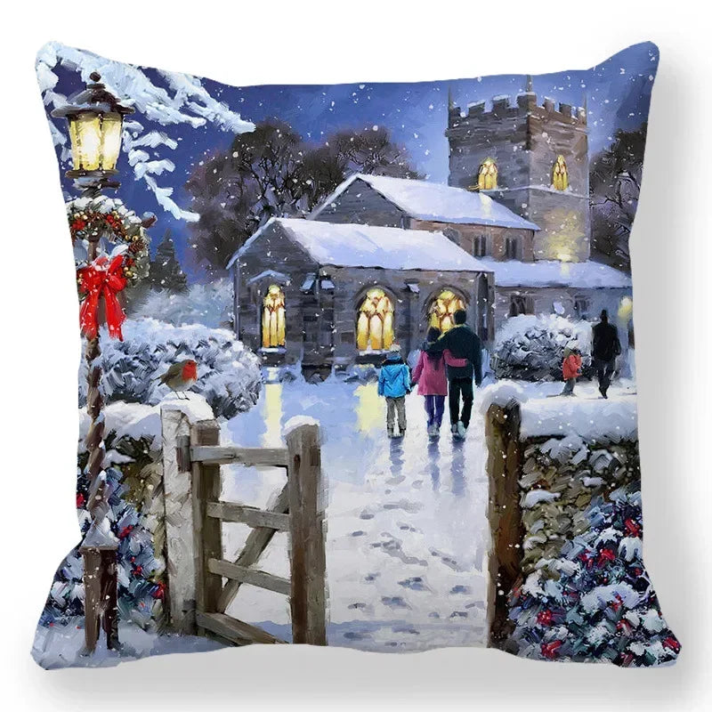 Axyaa Santa Print Pillowcase for Christmas and New Year Decor