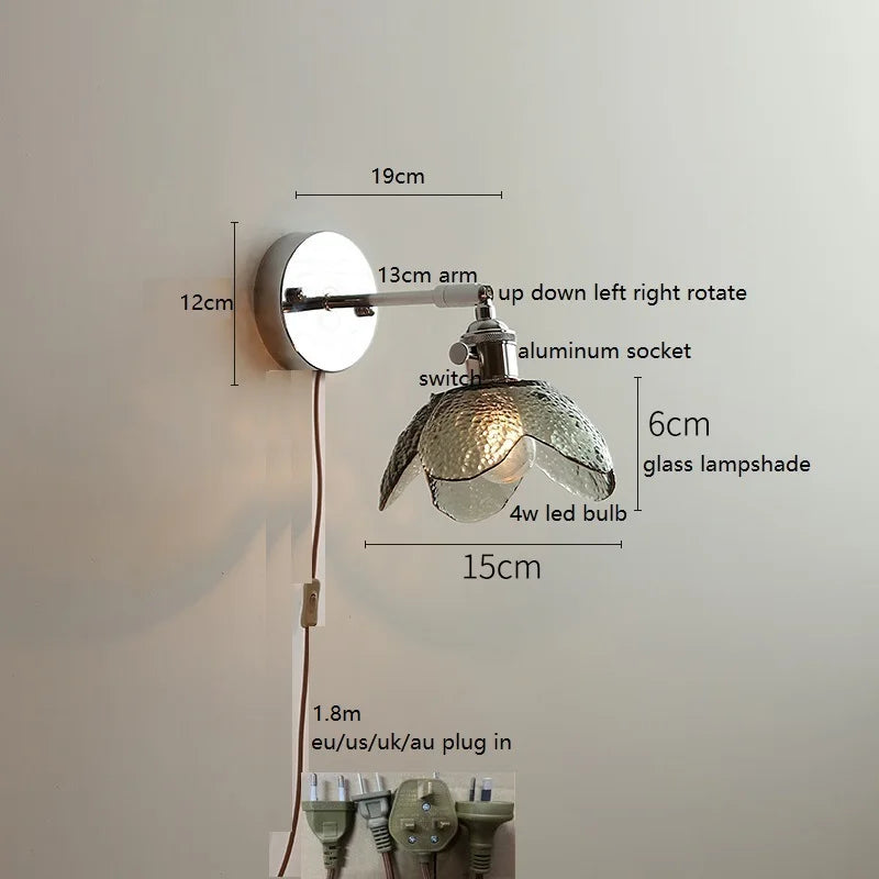 Axyaa Clear Glass LED Bathroom Mirror Wall Light, Modern Nordic Iron Metal Switch Fixtures