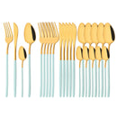 Axyaa 24-Piece Stainless Steel Cutlery Set - Black Mirror Finish