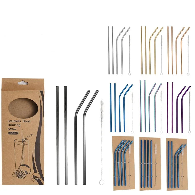 Axyaa Stainless Steel Straws Set - Reusable, Washable, Ideal for Smoothies, Juice