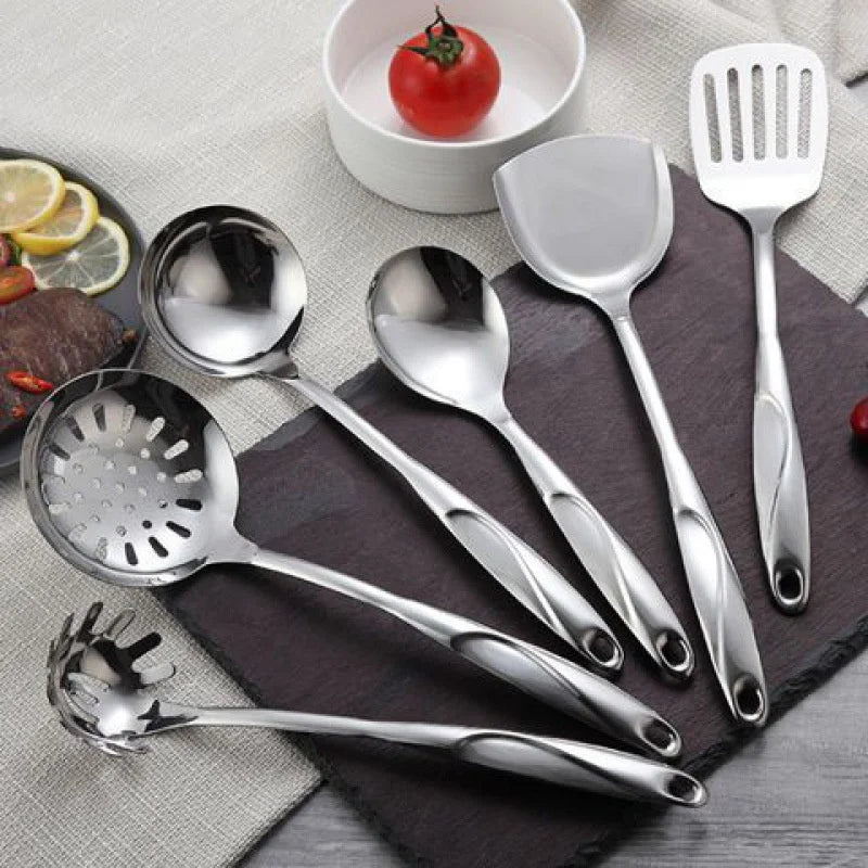 Axyaa Stainless Steel Kitchenware Set: Spatula, Rice Spoon, Colander, Utensils