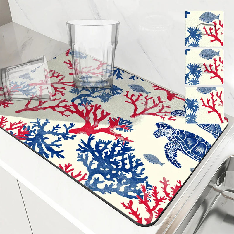 Axyaa Marine Coral Diatoms Absorbent Non-slip Kitchen Drain Mat