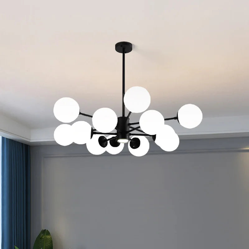 Axya Black Glass Ball Chandelier for Home Dining Room, Bedroom, Restaurant, and Bar