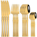 Axyaa Golden Mirror 16Pcs Stainless Steel Cutlery Set - Western Silverware Flatware