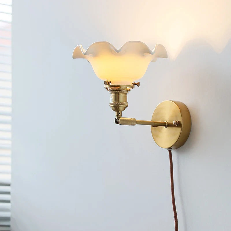 Axyaa White Ceramic Flower Wall Sconce Light for Home Indoor Lighting
