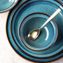Axya Blue Ceramic Dinnerware Set: Plate and Bowl - Wholesale Kiln Dish Collection