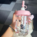Axyaa Cat Design Straw Water Cup for Kids - Portable & Durable Plastic Bottle