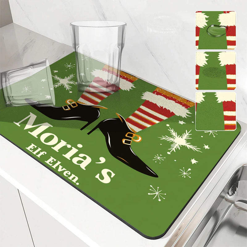 Axyaa Christmas Coffee Drying Mat - Absorbent Anti Slip Table Mat for Cups