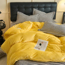 Axyaa Flannel Plush Bedding Set: Duvet Cover, Stripe Sheet, Pillowcase - Winter Home Bedlinen