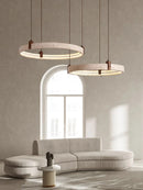 Axyaa Natural White Stone LED Chandelier Wood Deco Fixture