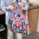 Axyaa Foldable Reusable Grocery Bag Animal Flower Pattern Large Capacity Waterproof Shoulder Bag