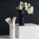 Axyaa Ceramic Petal Vase with Artificial Flowers - Desk Decoration & Home Decor