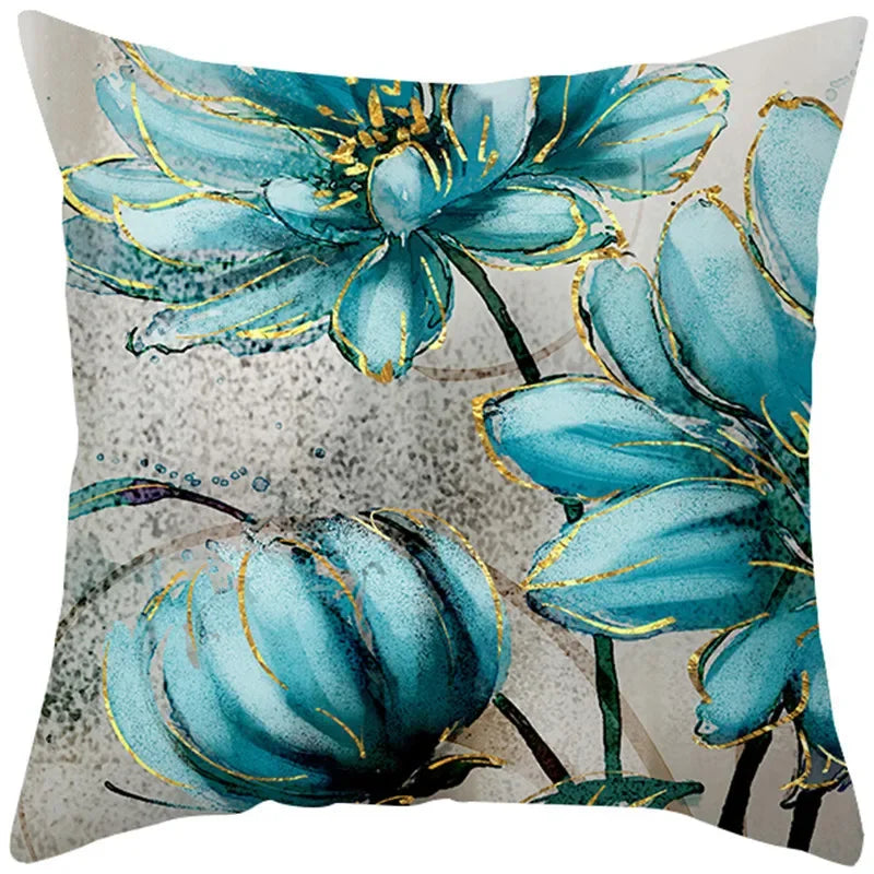 Luxurious Blue Bird Floral Pillowcase by Axyaa - 45x45cm Square Decor for Home & Office