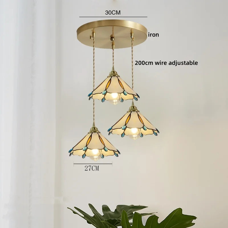 Axyaa Modern Pink Glass LED Pendant Lights Copper Hanging Lamp for Home Decor