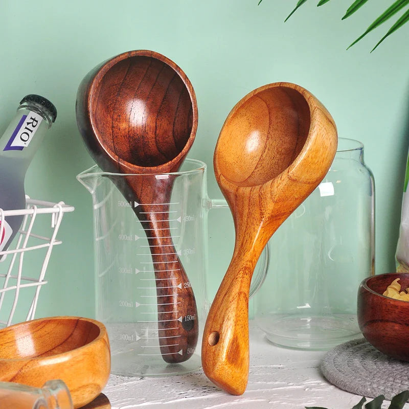 Axyaa Wooden Ramen Spoon Ladle Set - Japanese Style Kitchen Tableware