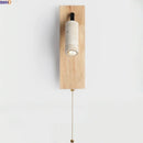 Axyaa LED Wooden Wall Light with Pull Chain Switch for Bedroom, Yellow Travertine Wood